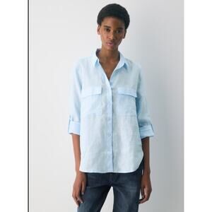 Aritzia Babaton Utility Linen Shirt Large Pastel Blue Button Up